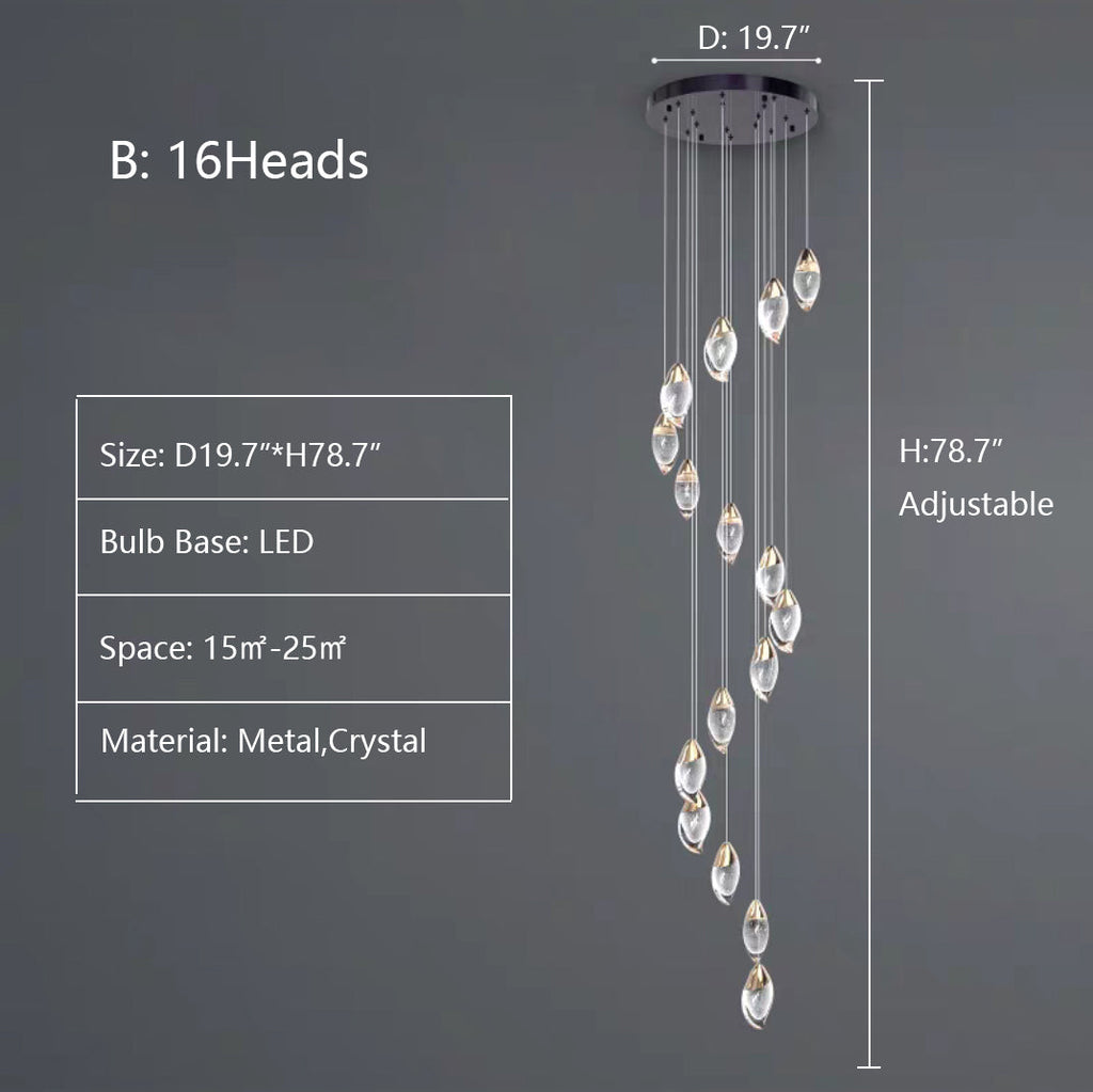 Modern Mango Shape Light Crystal Air Bubbles Pendant Chandelier for Stairs / living Room / high-Ceiling Room