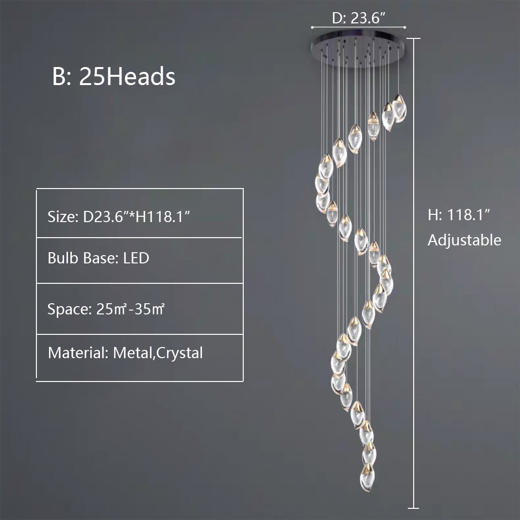 Modern Mango Shape Light Crystal Air Bubbles Pendant Chandelier for Stairs / living Room / high-Ceiling Room