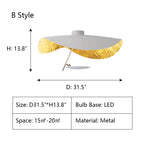 Modern Art Hat-Shaped Gold Leaf Metal Pendant Chandelier for Living and Dining Room