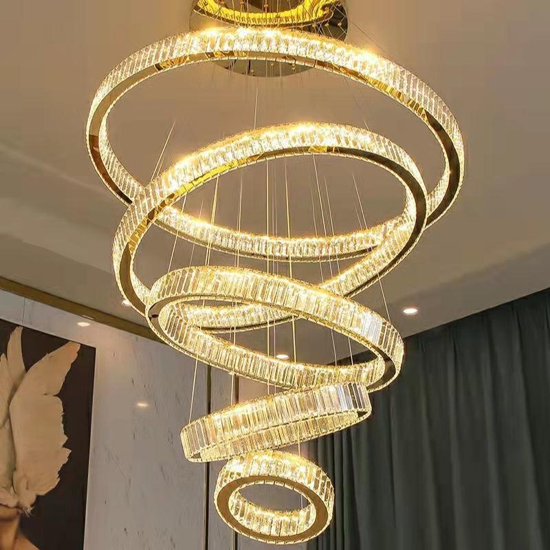 Modern Front Entryway Chandelier 3 / 4 / 5 / 6 / 7 Rings Crystal Gold / Chrome Finish Ceiling Lamp