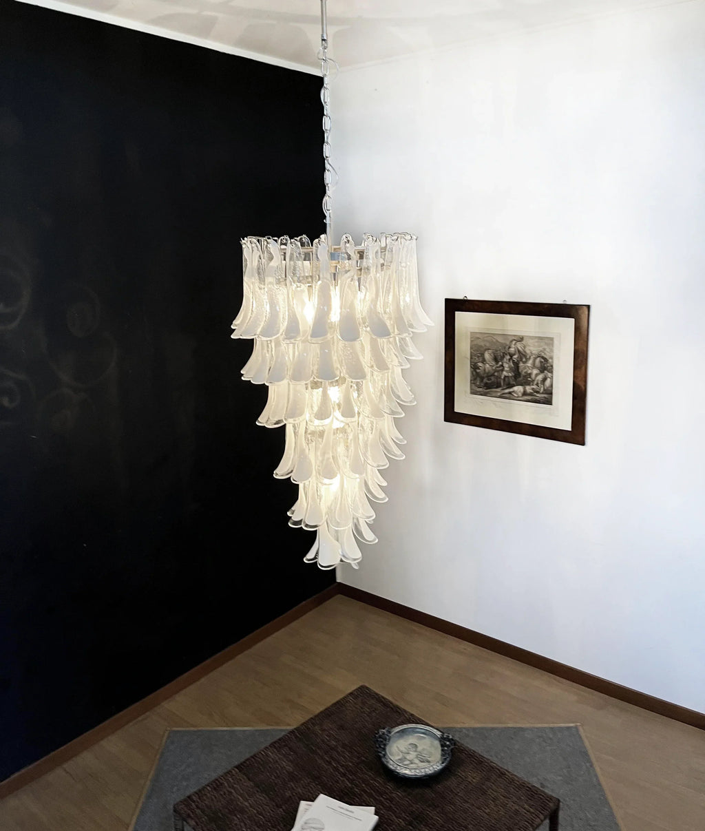Petals Spiral Murano Transparent Chandelier