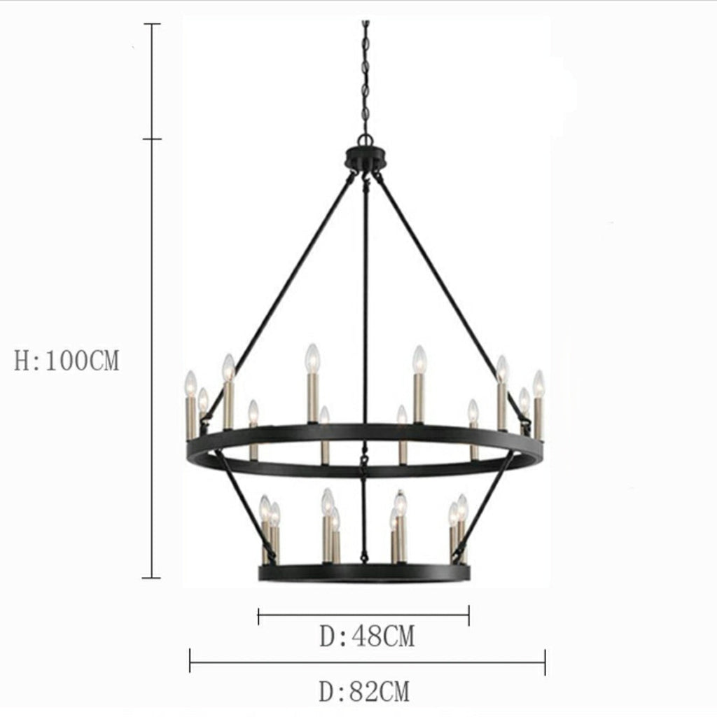 Black / Brass Dust Wagon Wheel Chandelier Candle Style Farmhouse Vintage Ceiling Light for Living Room