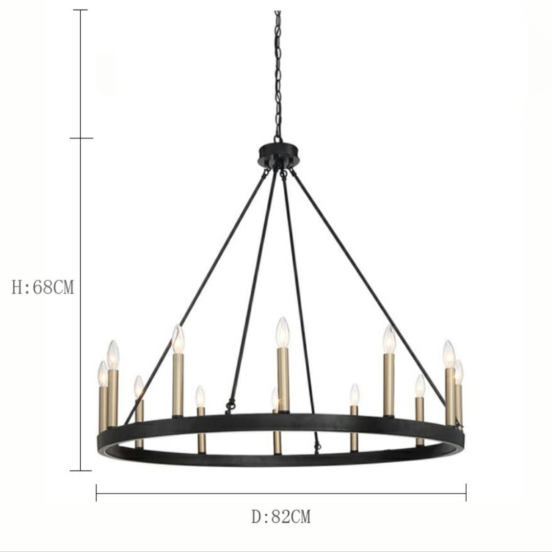 Black / Brass Dust Wagon Wheel Chandelier Candle Style Farmhouse Vintage Ceiling Light for Living Room