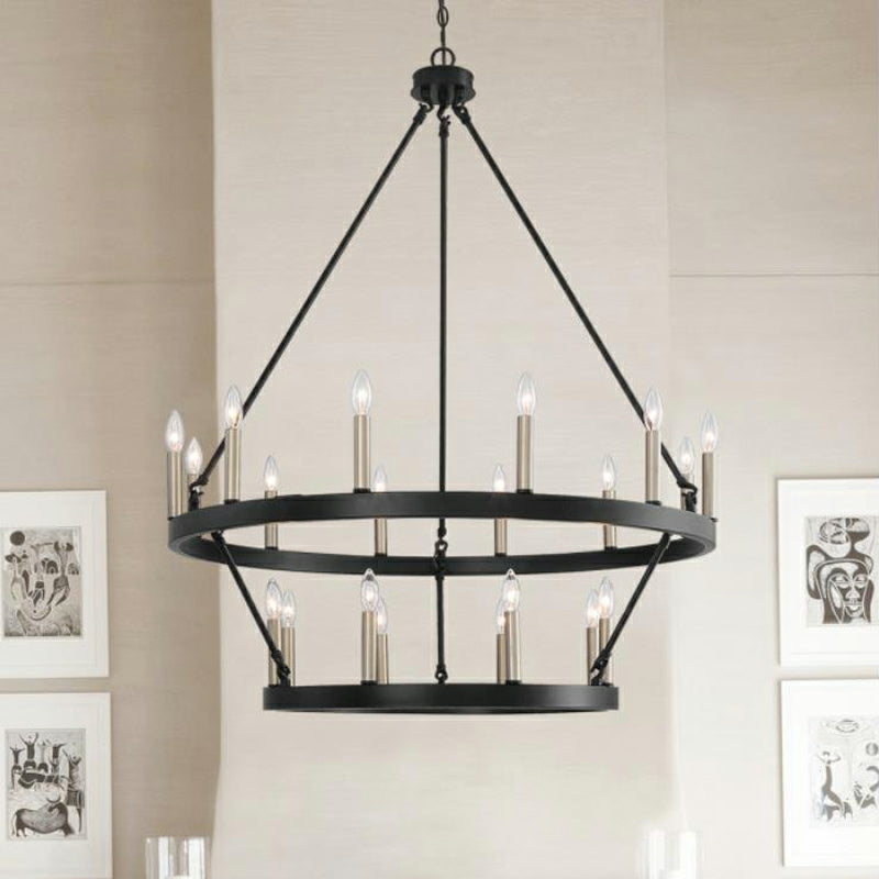 Black / Brass Dust Wagon Wheel Chandelier Candle Style Farmhouse Vintage Ceiling Light for Living Room