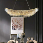 Boat Shaped LED Crystal Chandelier Oval Ceiling Light for Living / Dining Room Table in Brass Finish