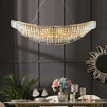 Boat Shaped LED Crystal Chandelier Oval Ceiling Light for Living / Dining Room Table in Brass Finish