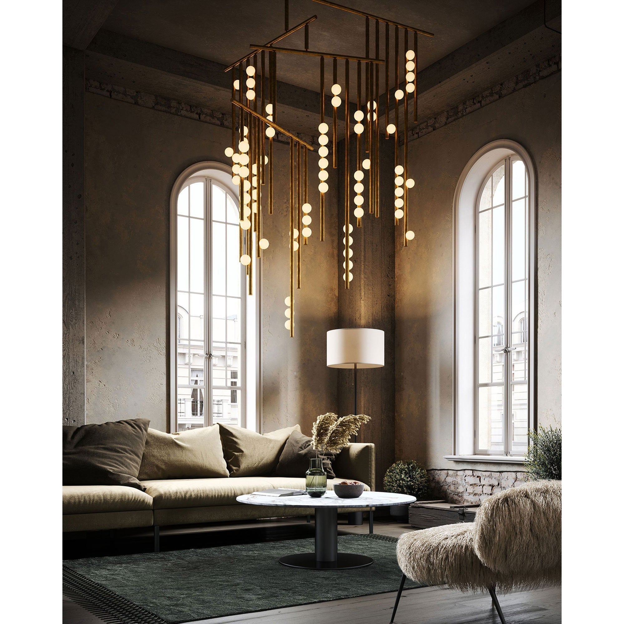 Brass Drop System Chandelier