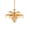 Brass Palm Leaf Crystal Chandelier