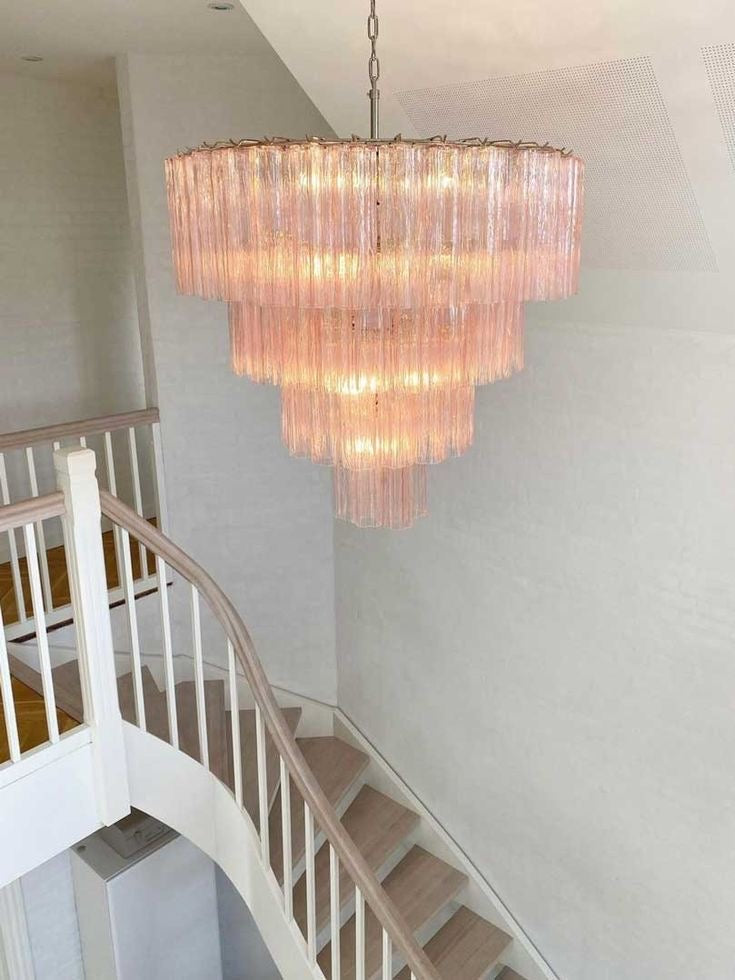 Hand-Blown Glass Tiered Round Chandelier with Metal Finish, 3-4-5-7 Tiers Modern Art Design