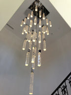 Modern Crystal Stick Chandelier with Glacier Bubble Design in Gold, Chrome, and Black Finish - High-Quality