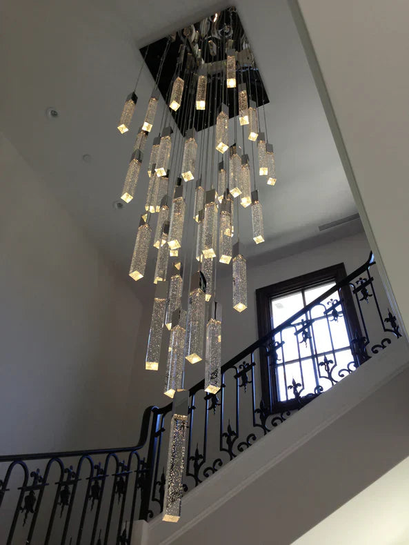 Modern Crystal Stick Chandelier with Glacier Bubble Design in Gold, Chrome, and Black Finish - High-Quality