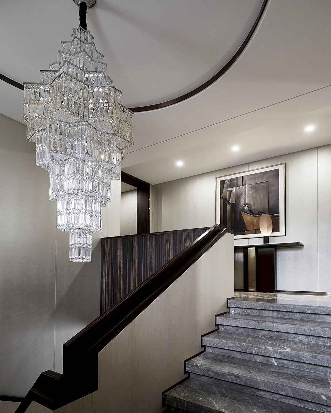 Extra Large Plaza Hall Multi-Tier Crystal Chandelier Foyer Living Room Staircase Ceiling Lighting in Chrome /