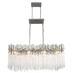 Modern Rectangular Glass and Metal Chandelier with Clear Glass Rods for Dining Room
