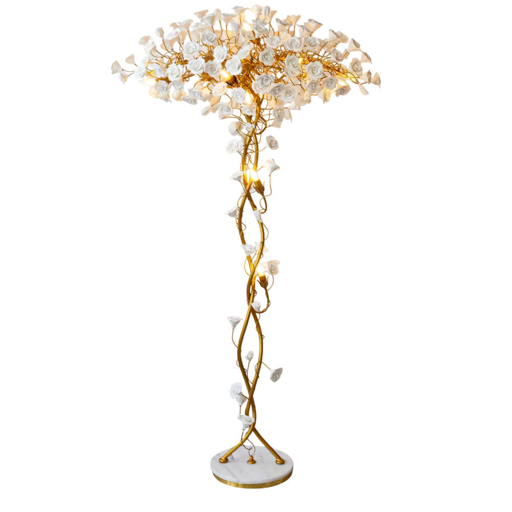 Ceramic Branch Brass Crystal Flower Floor Lamp