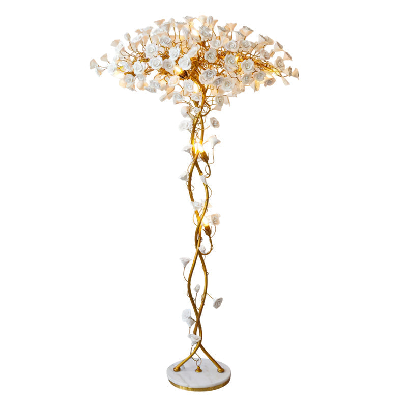 Ceramic Branch Brass Crystal Flower Floor Lamp