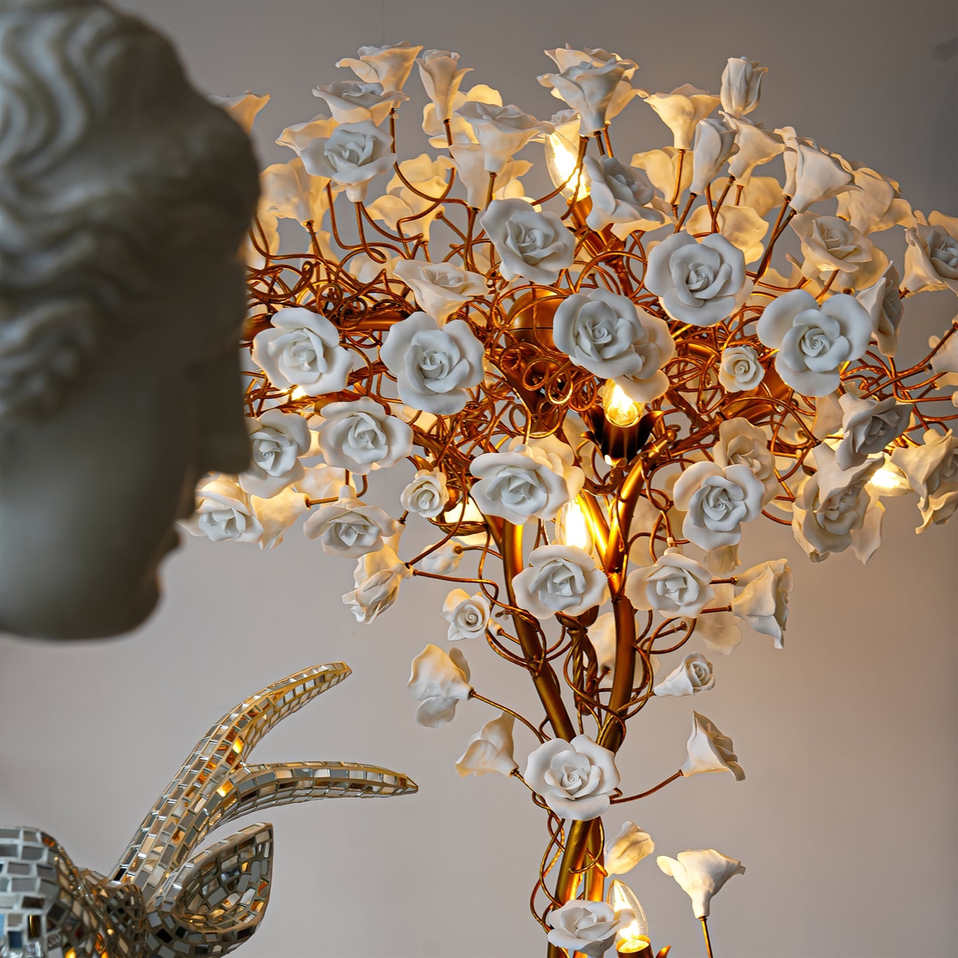 Ceramic Branch Brass Crystal Flower Floor Lamp