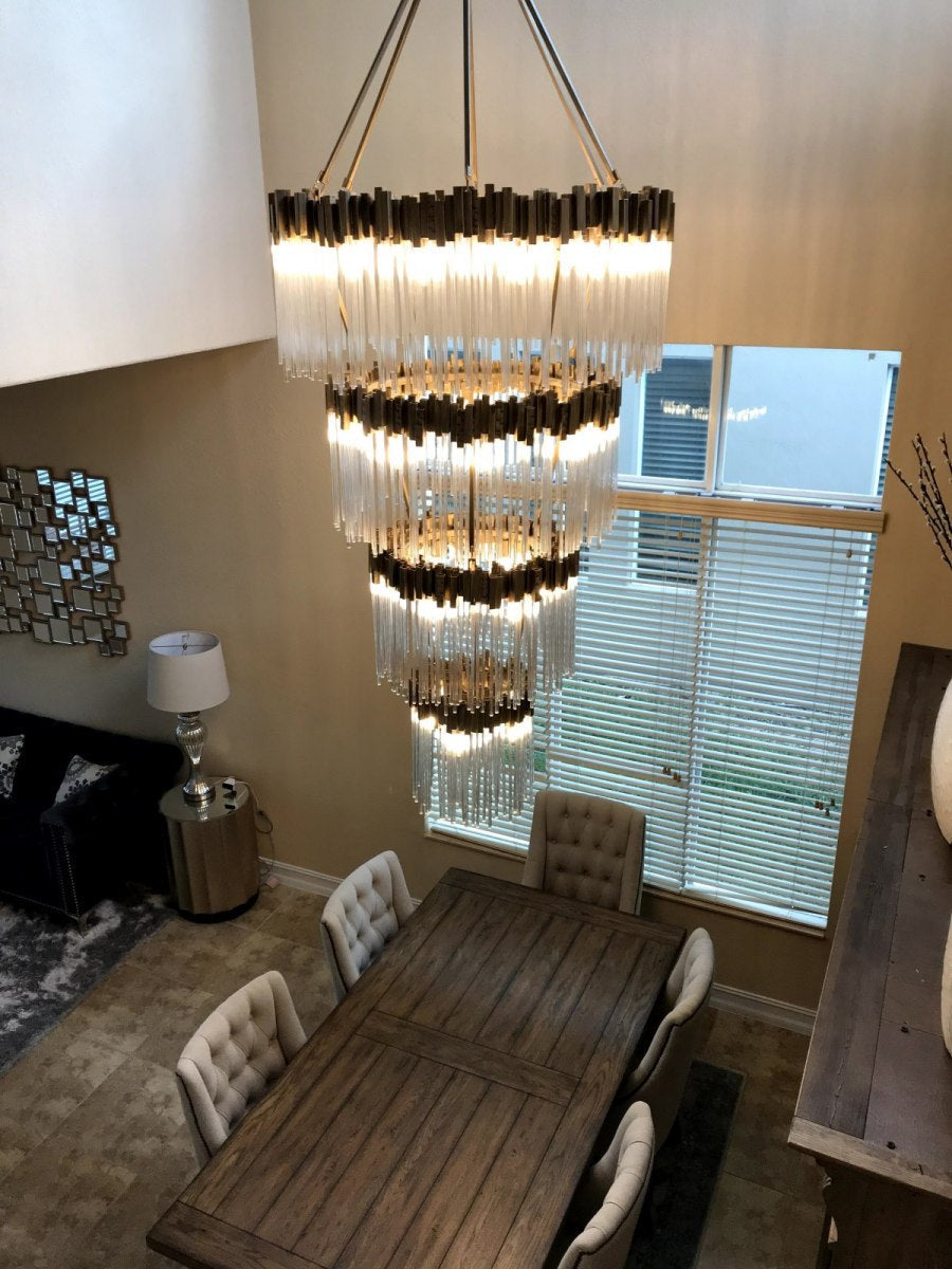 Large Elegant Multi-Layers Glam Glass Chandelier for High-Ceiling Staircase / entryway / living / meeting Room