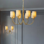 Brass Chandelier|mid Century Ceiling Fixtures Light|fabric Shades Adjustable Chain Pendant
