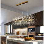 Dandelion Crystal Chandelier Light Firefly / Glowworm Hanging Lamp Pendant for Rectangle Dining Room