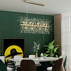 Dandelion Crystal Chandelier Light Firefly / Glowworm Hanging Lamp Pendant for Rectangle Dining Room
