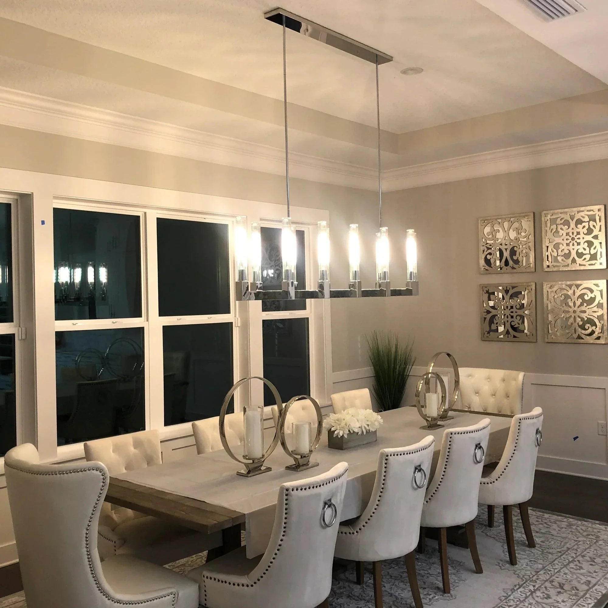 Modern Linear Round / linear Tubular Glass Chandelier for Dining Room / kitchen Island