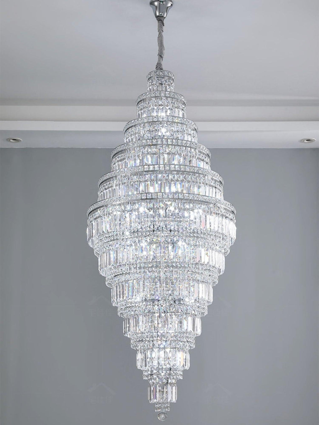 Chrome Extra Large Crystal Chandelier for Foyer Staircase Living Room Entrance Ceiling Light in Silver