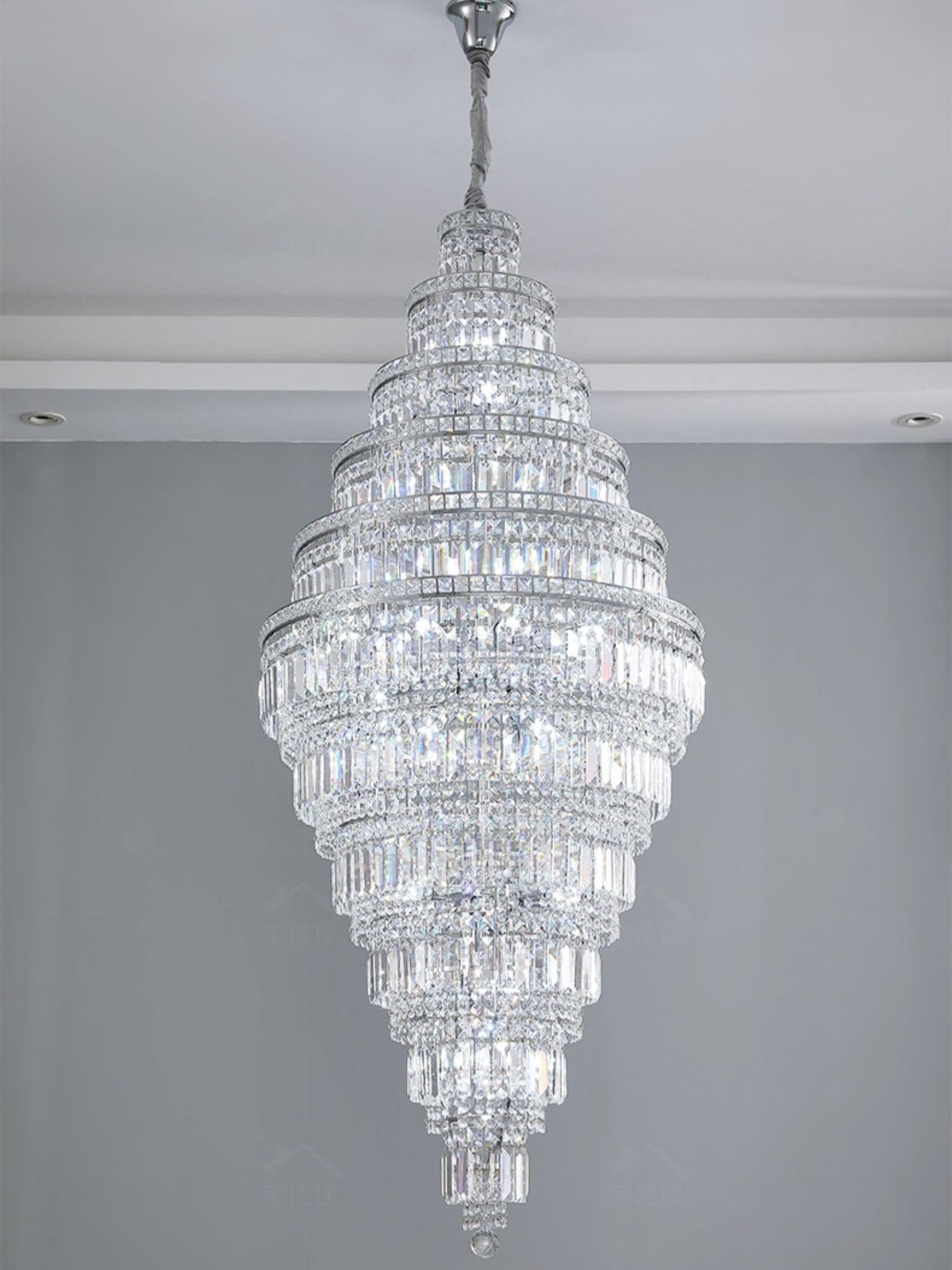 Chrome Extra Large Crystal Chandelier for Foyer Staircase Living Room Entrance Ceiling Light in Silver
