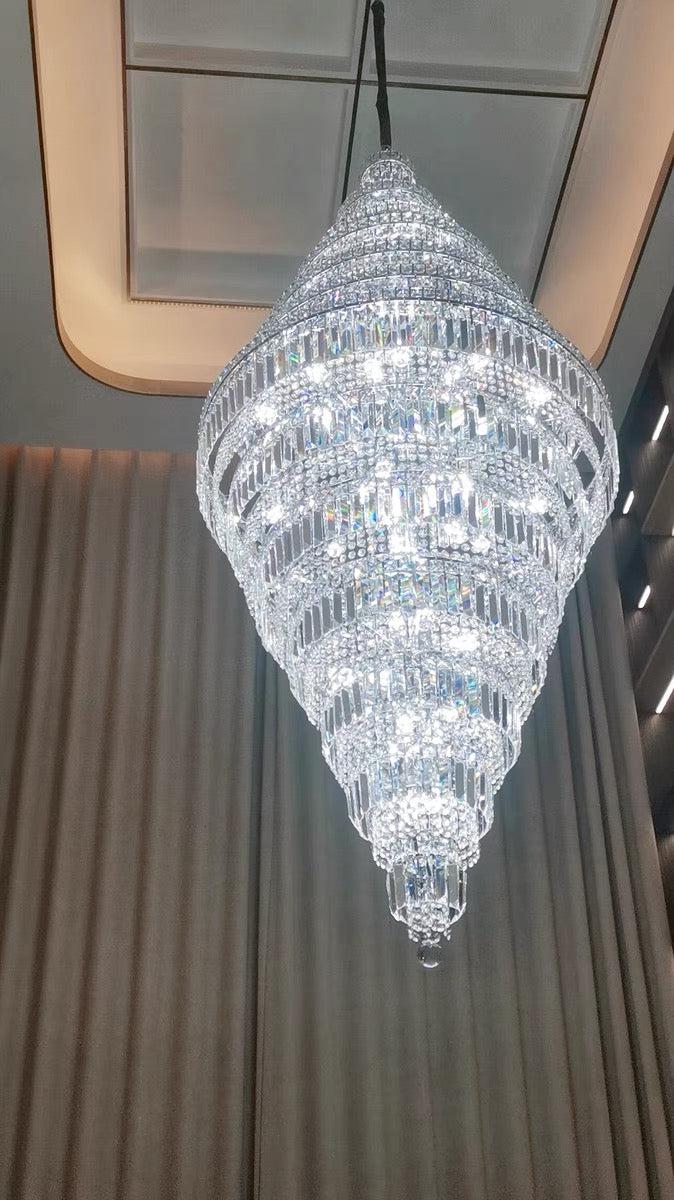Chrome Extra Large Crystal Chandelier for Foyer Staircase Living Room Entrance Ceiling Light in Silver