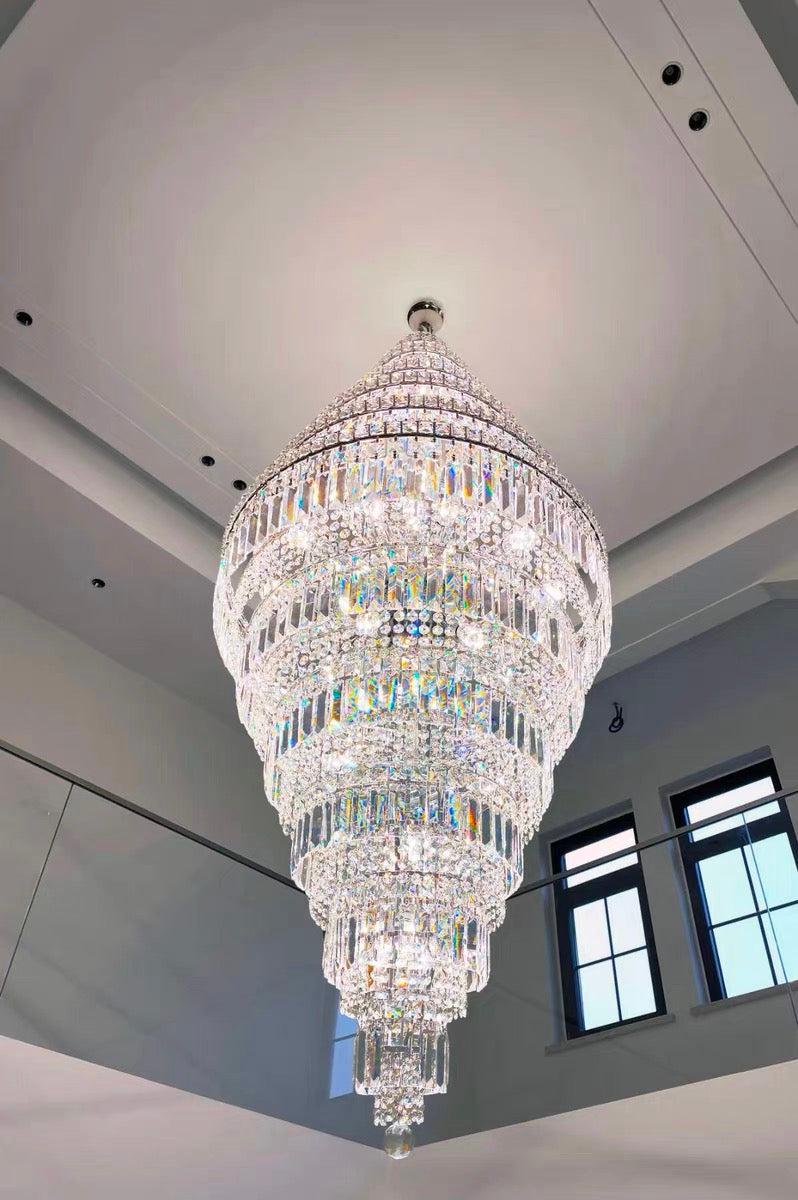 Chrome Extra Large Crystal Chandelier for Foyer Staircase Living Room Entrance Ceiling Light in Silver