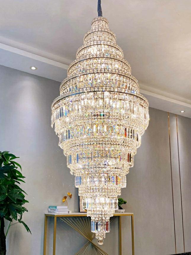 Chrome Extra Large Crystal Chandelier for Foyer Staircase Living Room Entrance Ceiling Light in Silver