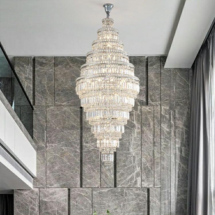 Chrome Extra Large Crystal Chandelier for Foyer Staircase Living Room Entrance Ceiling Light in Silver