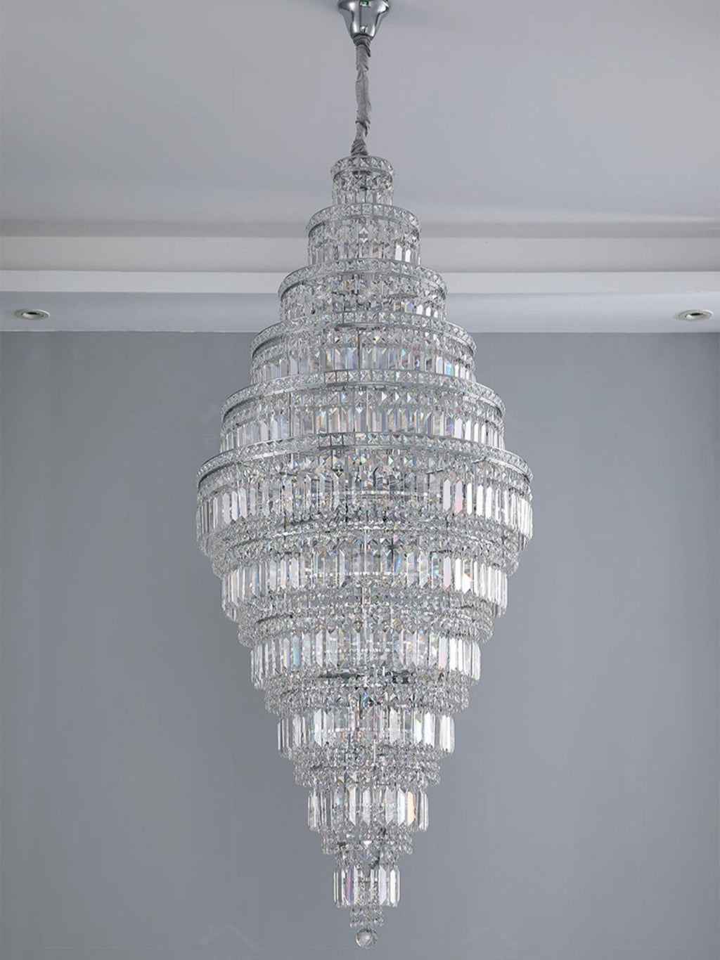 Chrome Extra Large Crystal Chandelier for Foyer Staircase Living Room Entrance Ceiling Light in Silver