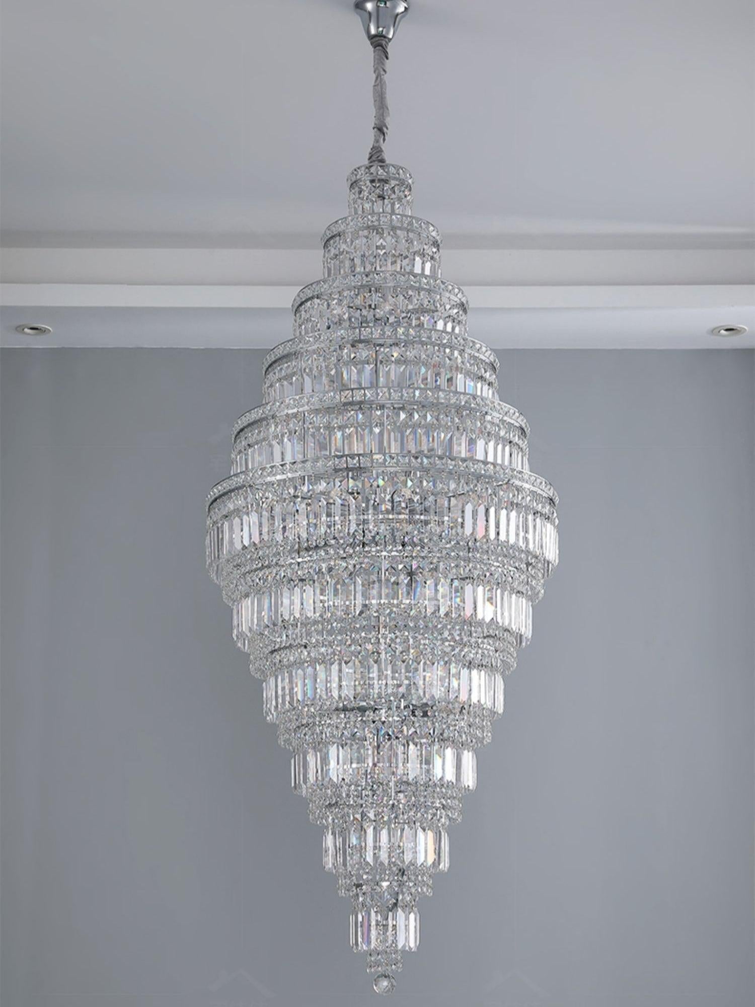 Chrome Extra Large Crystal Chandelier for Foyer Staircase Living Room Entrance Ceiling Light in Silver