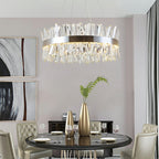 Round Chrome Stainless Steel K9 Crystal Chandelier Pendant Light Silver Finish for Living Dining Room