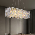 Chrome / Silver Decorative Kitchen Island Lighting Crystal Rectangle Chandelier for Long Dining Table Round