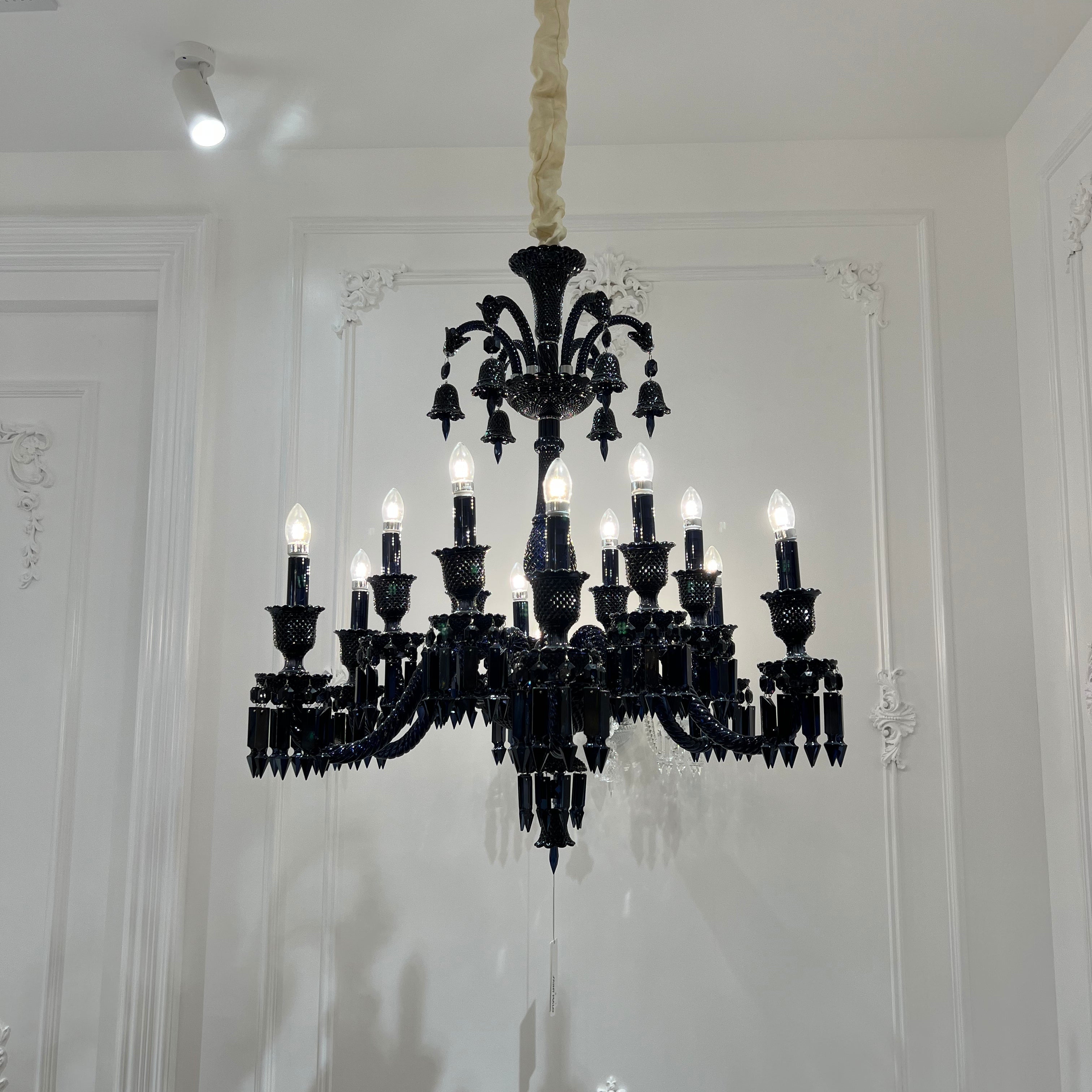 Classic Black Candle Style Chandelier Crystal Ceiling Pendant Lighting for Living / Bedroom