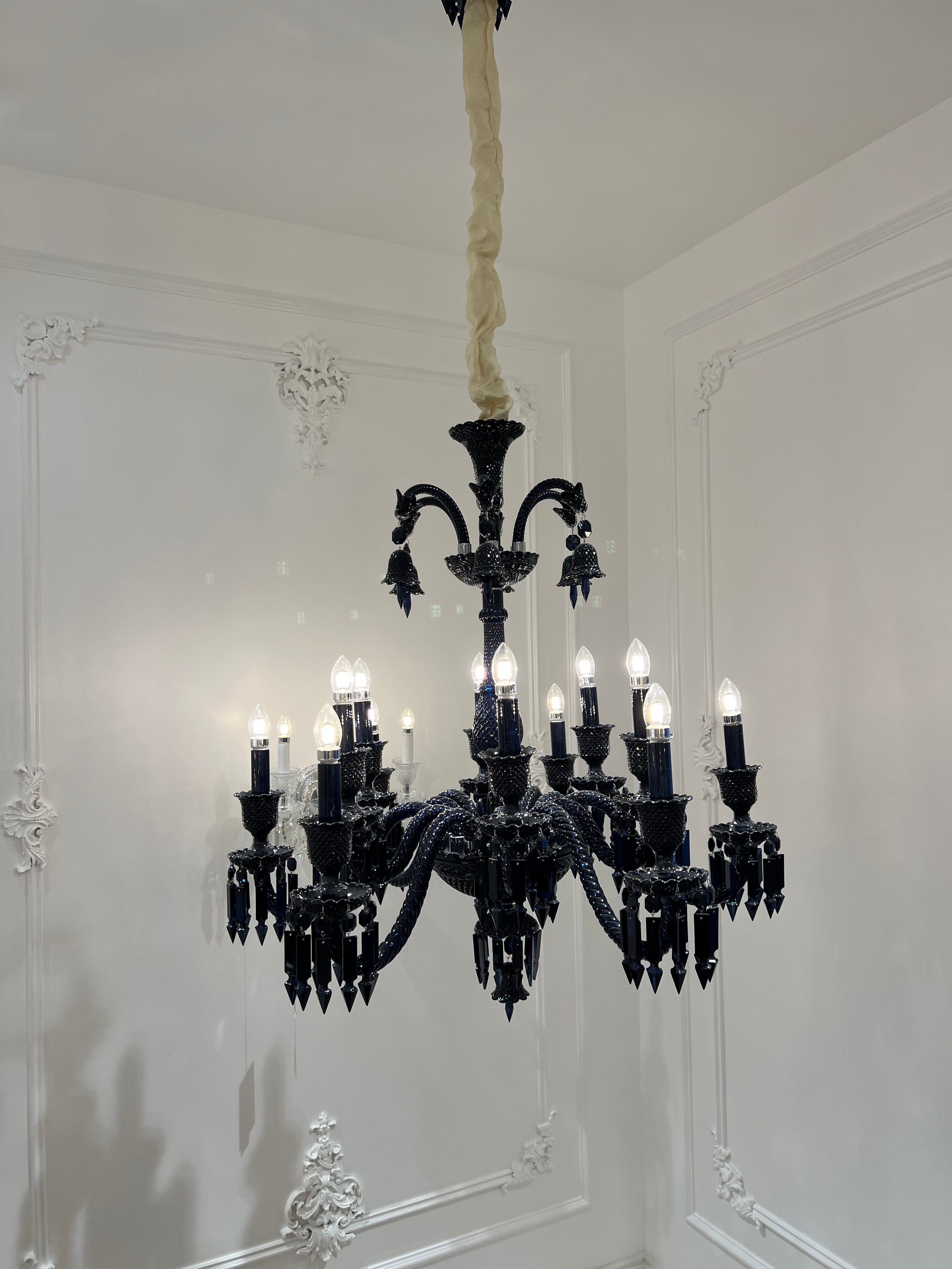 Classic Black Candle Style Chandelier Crystal Ceiling Pendant Lighting for Living / Bedroom