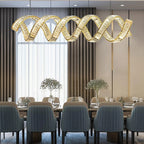 Luxury Stainless Steel Linear Spiral Crystal Chandelier for Dining Room and Kitchen Island