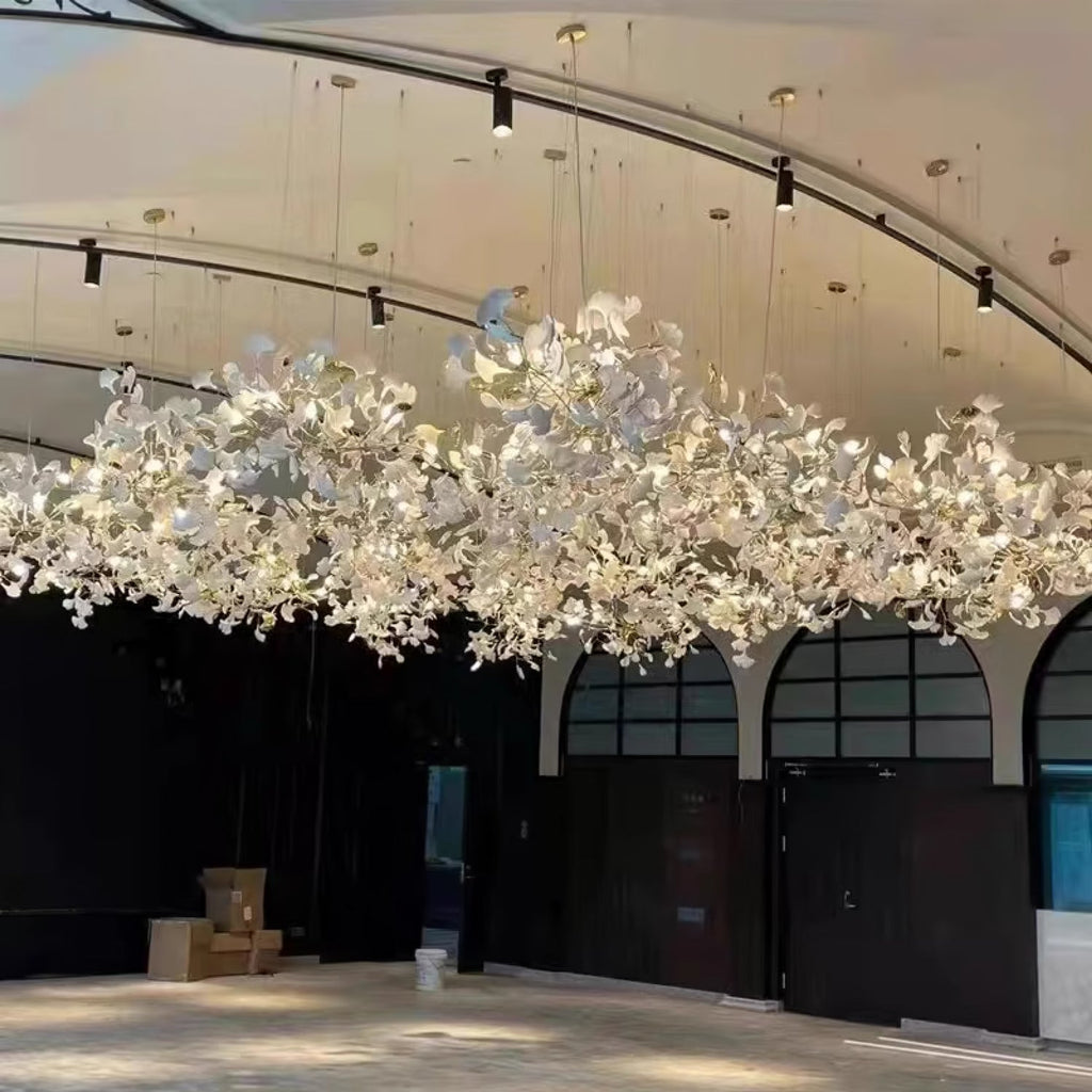 Gingko Leaves Ceramics Spiral Branch Chandelier