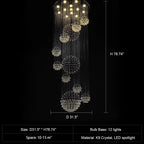 K9 Crystal Raindrop Globe Spiral Chandelier for Entryway and Staircase