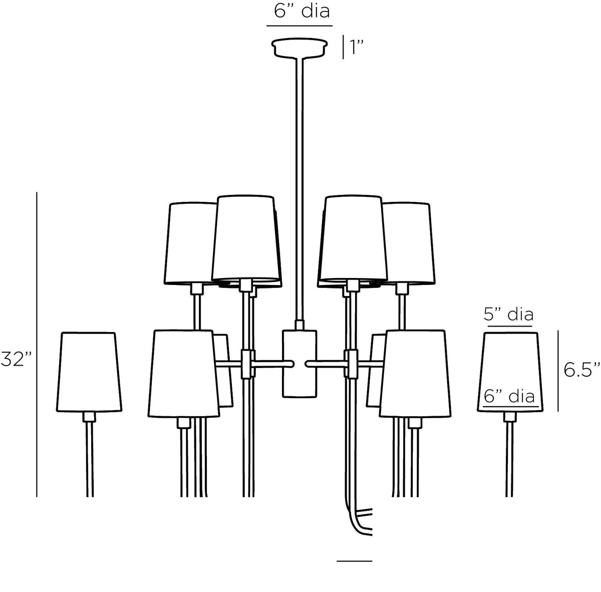 Bedford Chandelier DLC19 technical dimension drawing