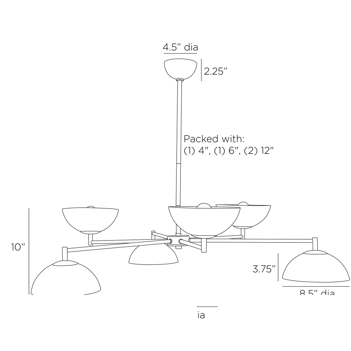 Evansville Chandelier DLC23 technical dimension drawing