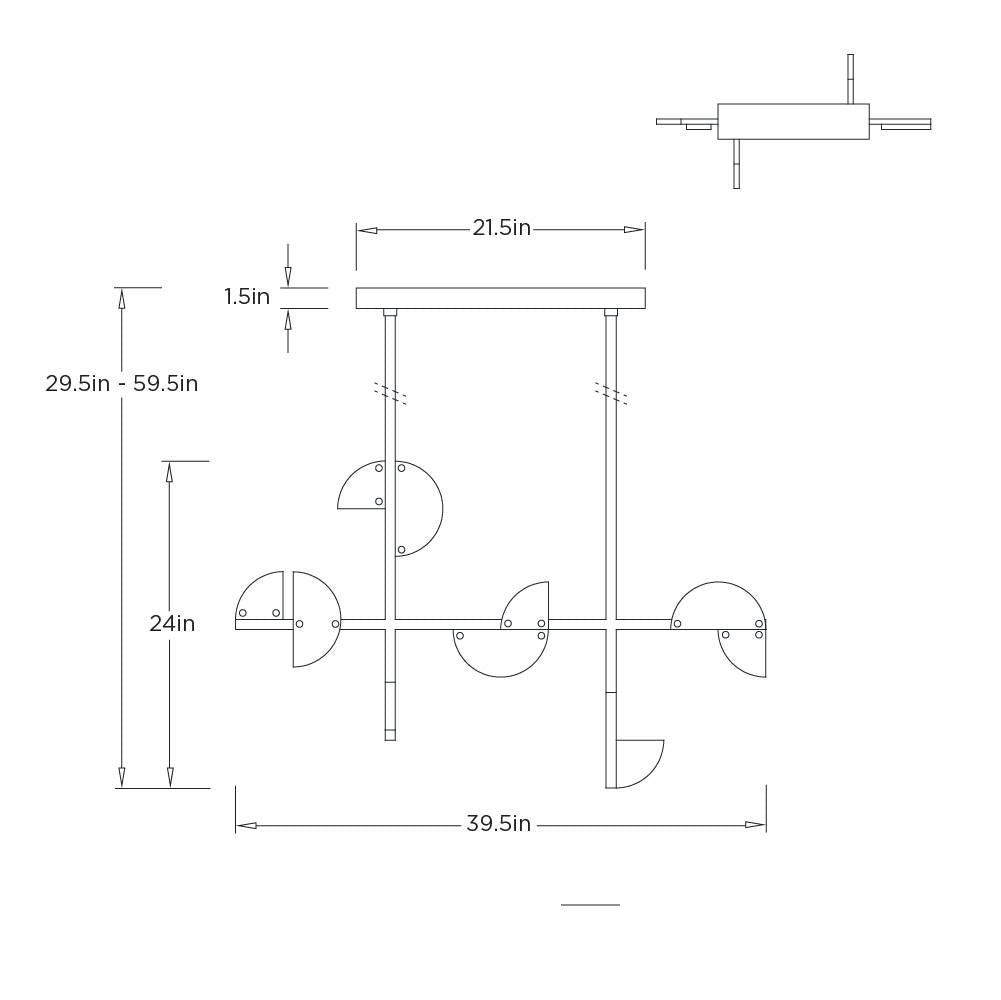 Nova Alabaster Linear Chandelier DLC41 technical dimension drawing