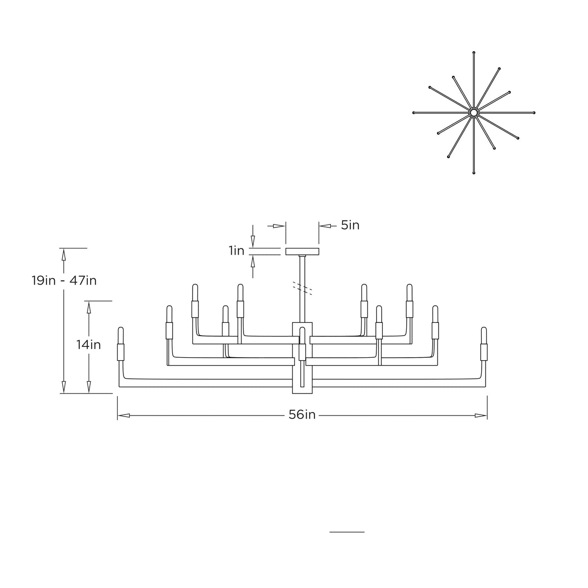 Griff Large Chandelier DLC44 technical dimension drawing