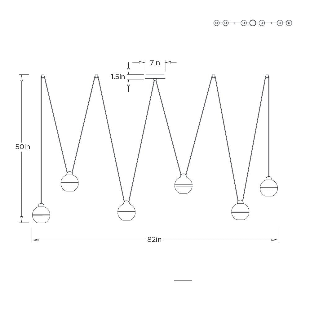 Noble Multi-Drop Chandelier DLC58 technical dimension drawing