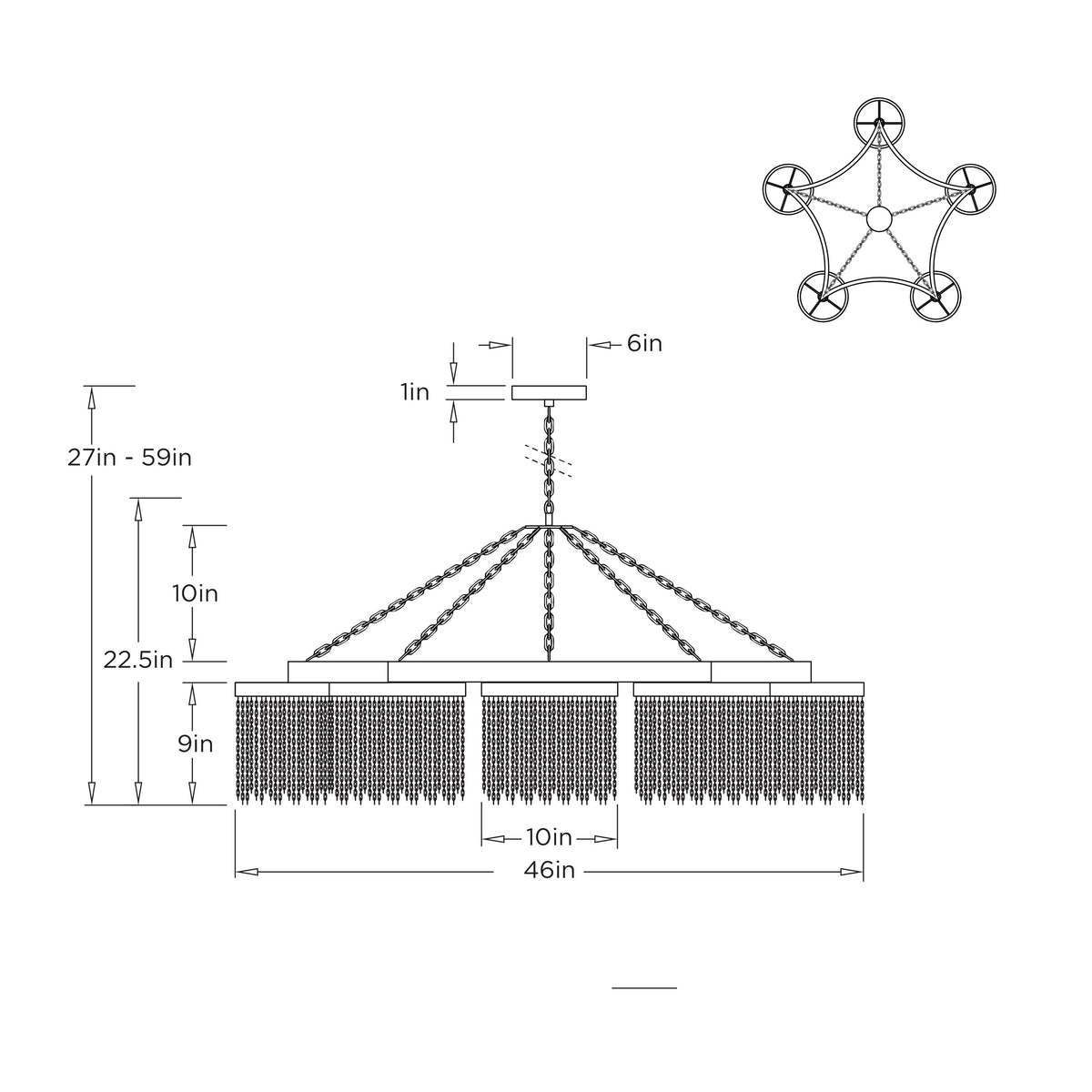 Langston Chandelier DLI14 technical dimension drawing