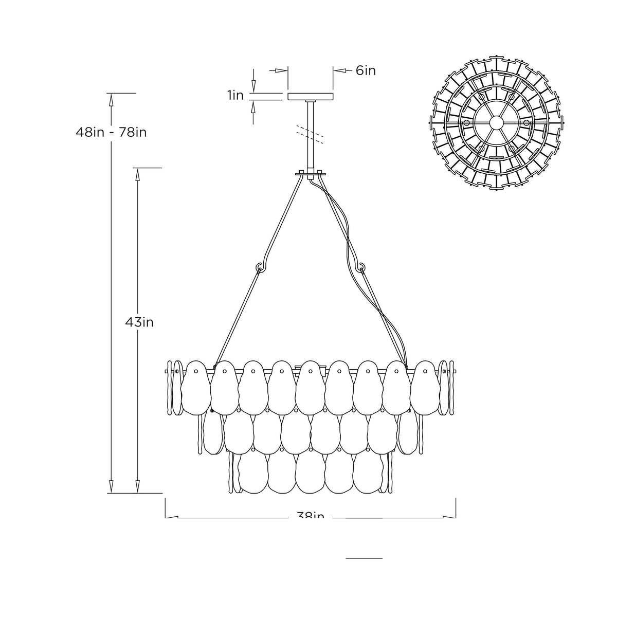 Leon Large Chandelier DMC36 technical dimension drawing