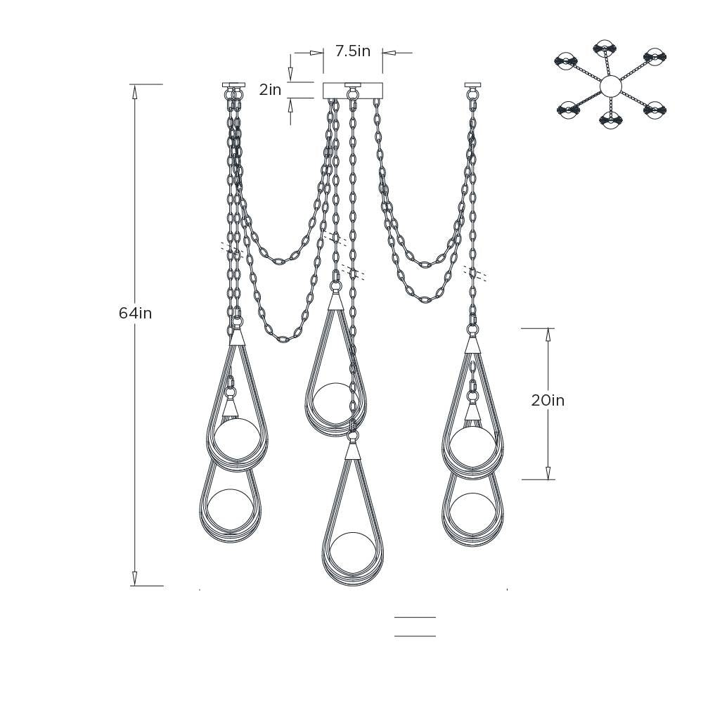 Ova Multi-Drop Chandelier DMC38 technical dimension drawing