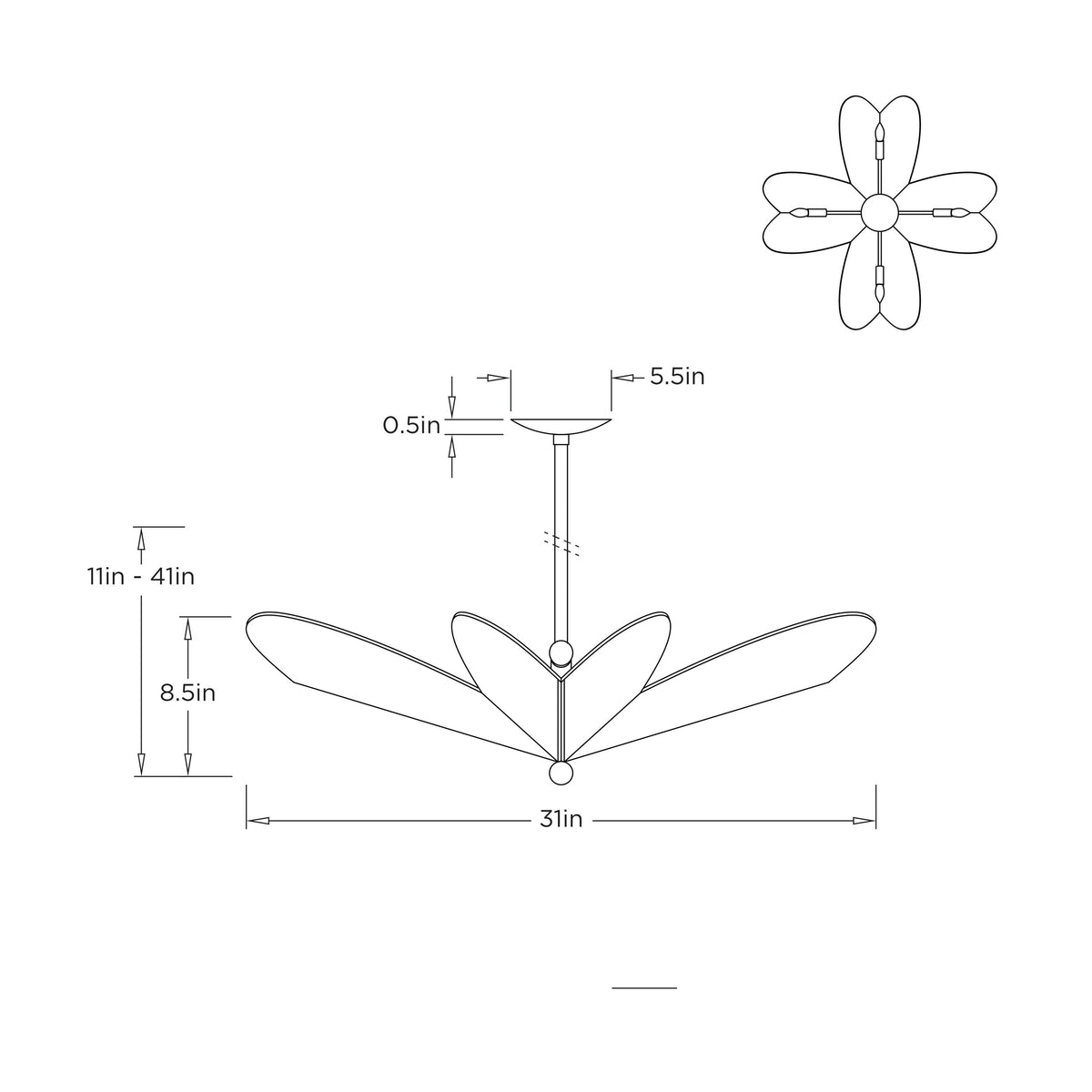 Lucinda Flush Mount DMI28 technical dimension drawing