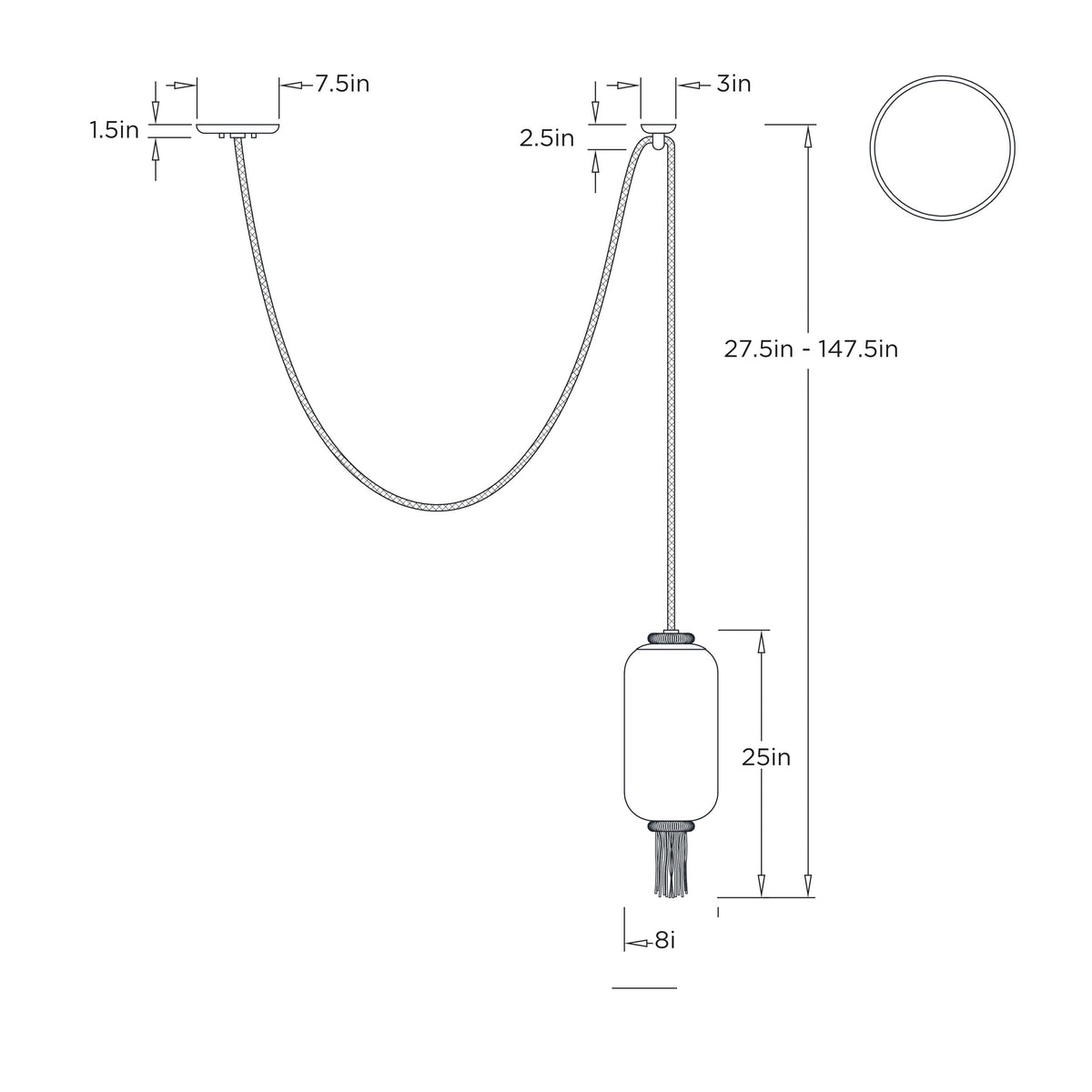 Leandra Pendant DPC20 technical dimension drawing